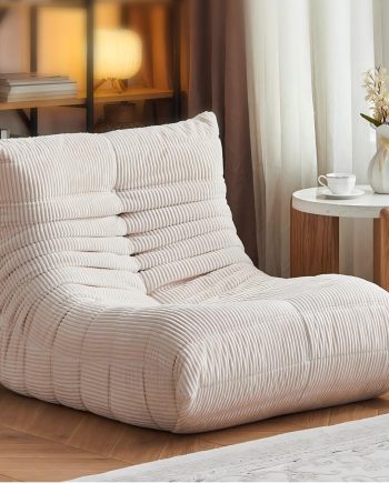 Large Bean Bag Chairs for Adults, Memory Foam Lounge Chair, Soft Corduroy Big Bean Bag Chair Lazy Sofa, Comfy Floor Beanbag Chair Single Sofa for Bedroom Living Room Fireside Book Nook, Beige