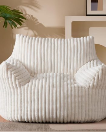 Giant Plush Bean Bag Chair for Adults with Armrests - Oversized Comfy Beige Beanbag Lounge Lazy Floor Sofa Accent Chair for Living Room, Bedroom & Dorm, Cozy Fluffy Single Cloud Mini Couch