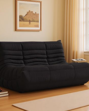 Bean Bag Chair Lazy Floor Sofa, Giant BeanBag Fireside Chair with Memory Foam Filled, Soft Bean Bag Comfy Couch for Teens Adults, Non-Slip Base Lounge Chair, Living Room, Bedroom (Black, Loveseat)