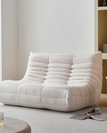 Bean Bag Chair for Adults, Oversized Loveseat Fireside Chair Comfy Bean Bag Couch, 2 Seater Lazy Sofa Couch Memory Foam Floor Chair Loveseat for Living Room, Bedroom Apartment Office (Beige)