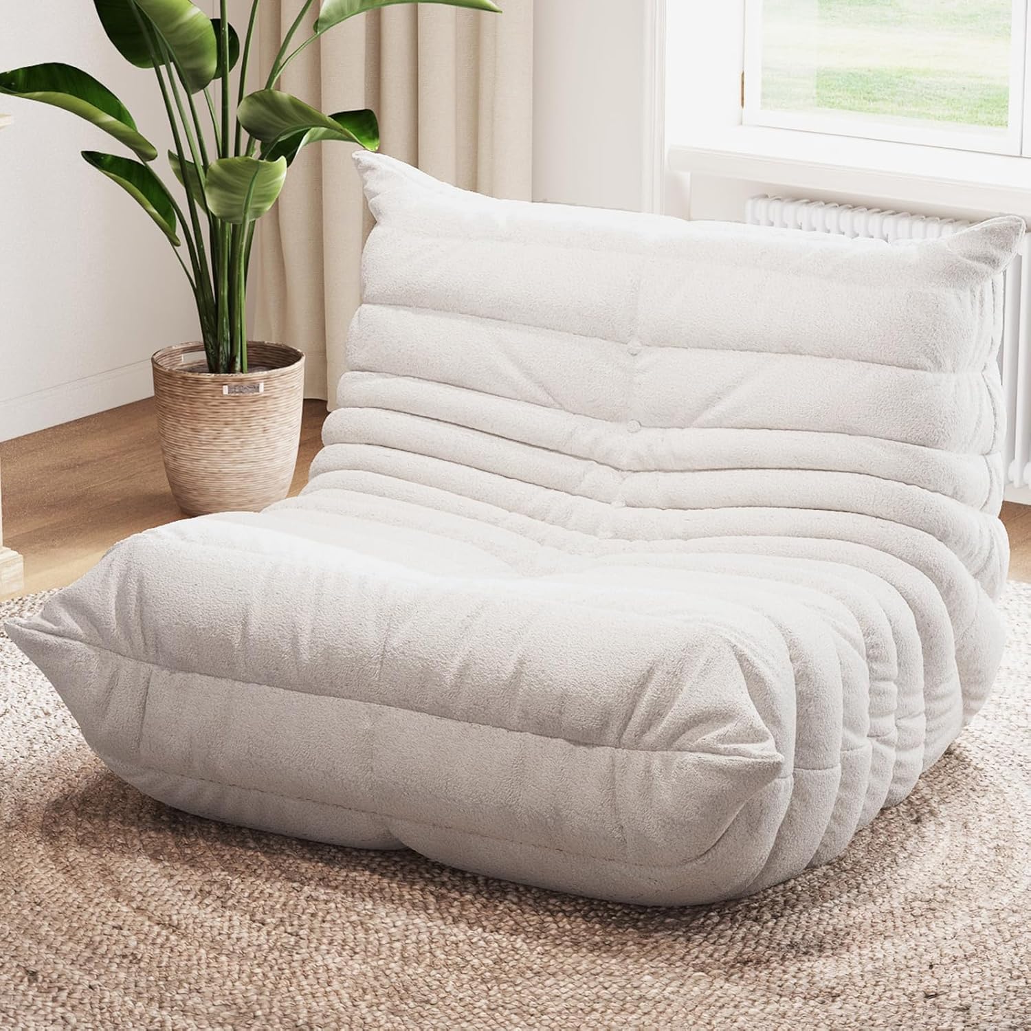Oversized Bean Bag Chairs for Adults, Giant Beanbag Chair with Memory Foam, Comfy Lounge Chair Lazy Sofa for Apartment, Living Room, Bedroom, Office(Teddy Fabric)