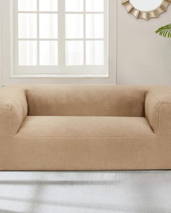 Giant Bean Bag Chair Sofa,Oversized Bean Bag Couch,Memory Foam Filled Floor Loveseat with Soft Sherpa Teddy Cover and Wide Armrests for Adults in Living Room,Bedroom,Apartment (Khaki)