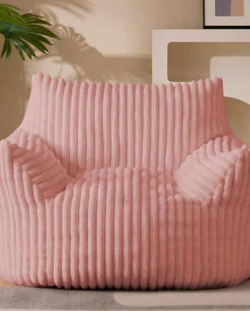 Giant Plush Bean Bag Chair for Adults with Armrests - Oversized Comfy Pink Beanbag Lounge Lazy Floor Sofa Accent Chair for Living Room, Bedroom & Dorm, Cozy Fluffy Single Cloud Mini Couch