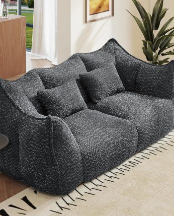 73.2 Inch Double Boneless Sofa for Adults, Modern Loveseat Sofa with Soft Chenille and High-Density Foam, Beanbag Cloud Couch with Arms for Living Room,Bedroom,No Assembly Required, Black