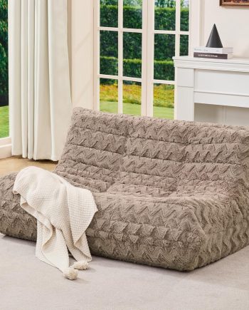 Bean Bag Chairs for Adults Giant Bean Bag Chair Memory Foam BeanBag Chair Bean Bag Sofa with Filler Faux Fur Fireside Beanbags Lazy Sofa for Living Room Bedroom Office (Brown Chevron, Loveseat)