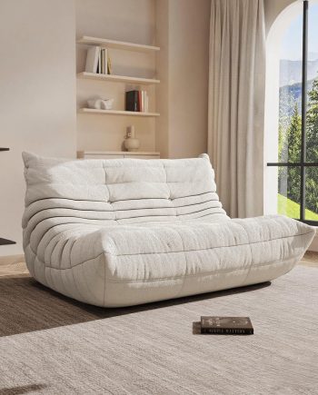 Bean Bag Chair, Oversized Loveseat Fireside Chair for Adults, 2 Seater with Memory Foam Filled, Lazy Sofa Lounge Floor Sofa for Living Room, Bedroom, Office, No Assembly Required. (Beige)