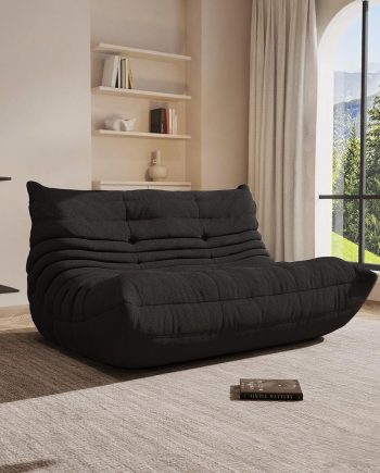Bean Bag Chair, Oversized Loveseat Fireside Chair for Adults, 2 Seater with Memory Foam Filled, Lazy Sofa Lounge Floor Sofa for Living Room, Bedroom, Office, No Assembly Required. (Black)