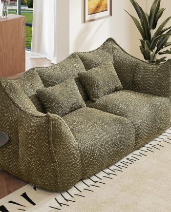 73.2 Inch Double Boneless Sofa for Adults, Modern Loveseat Sofa with Soft Chenille and High-Density Foam, Beanbag Cloud Couch with Arms for Living Room,Bedroom,No Assembly Required, Green