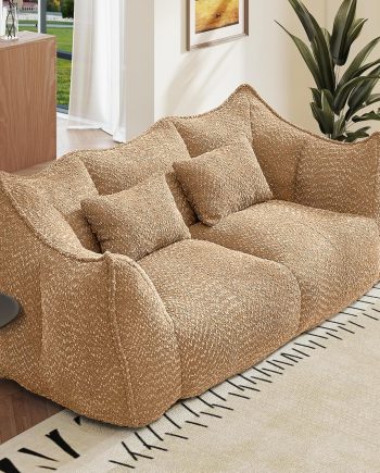 73.2 Inch Double Boneless Sofa for Adults, Modern Loveseat Sofa with Soft Chenille and High-Density Foam, Beanbag Cloud Couch with Arms for Living Room,Bedroom,No Assembly Required, Coffee